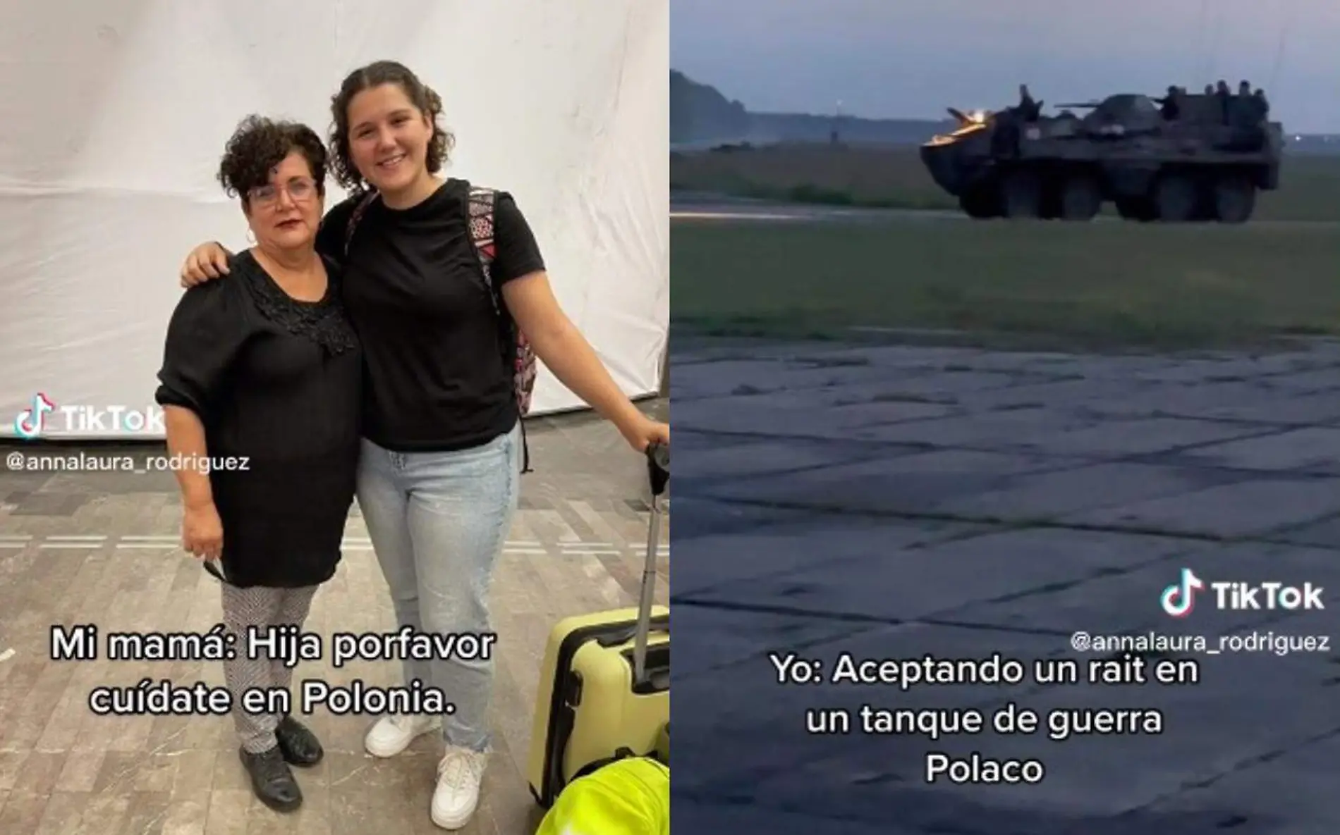 La joven mexicana se fue a Polonia sin imaginar que viajaría a bordo de un tanque de guerra, cuyos tripulantes le ofrecieron un aventón Captura de pantalla TikTok